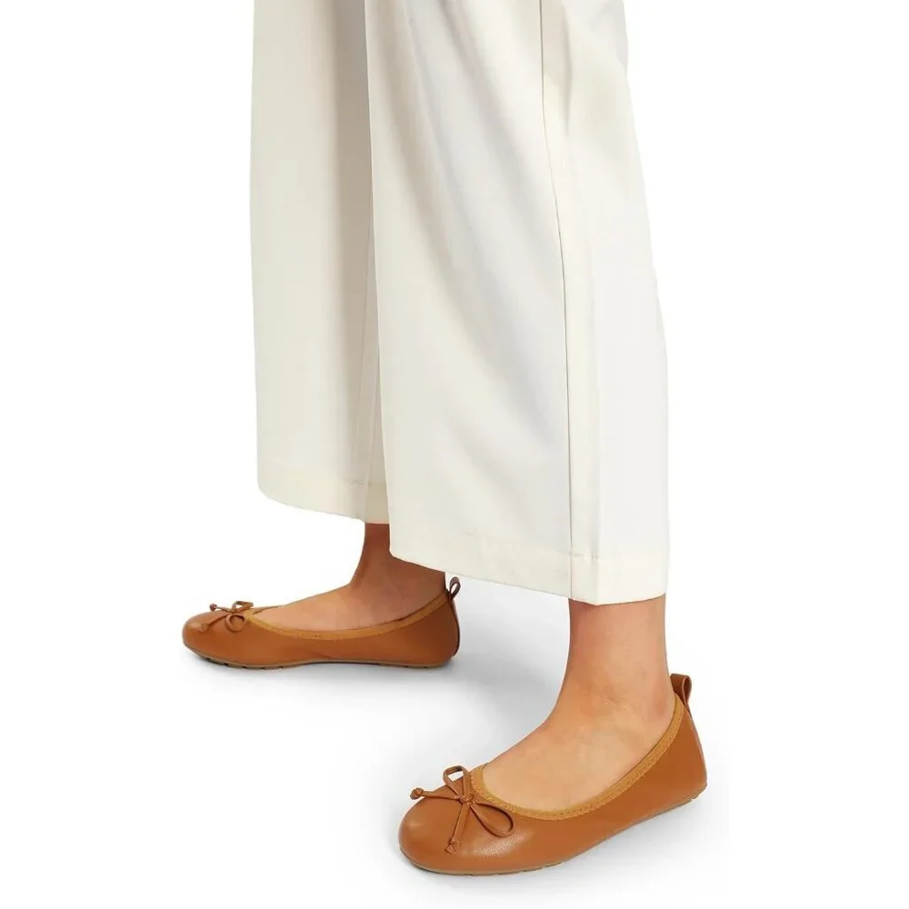 Women's Brown Bowknot Round Toe Comfort Light Weight Slip-on Foldable Flats